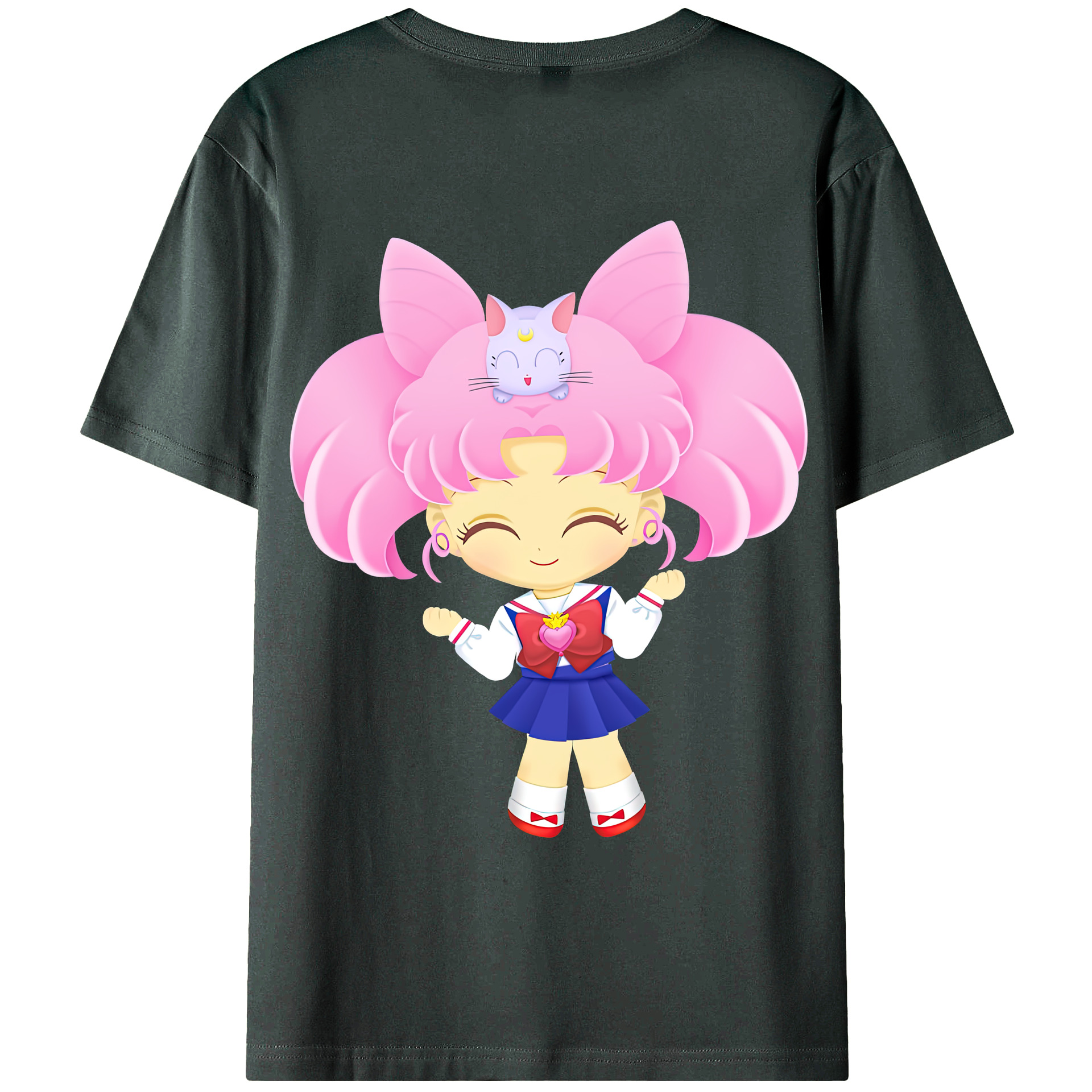 （画像用） 美少女戦士セーラームーン ちびうさ Sailor Moon Chibiusa Tsukino Usagi Small Lady Serenity 綿100％ メンズ半袖Tシャツ（バックプリント） 通気性